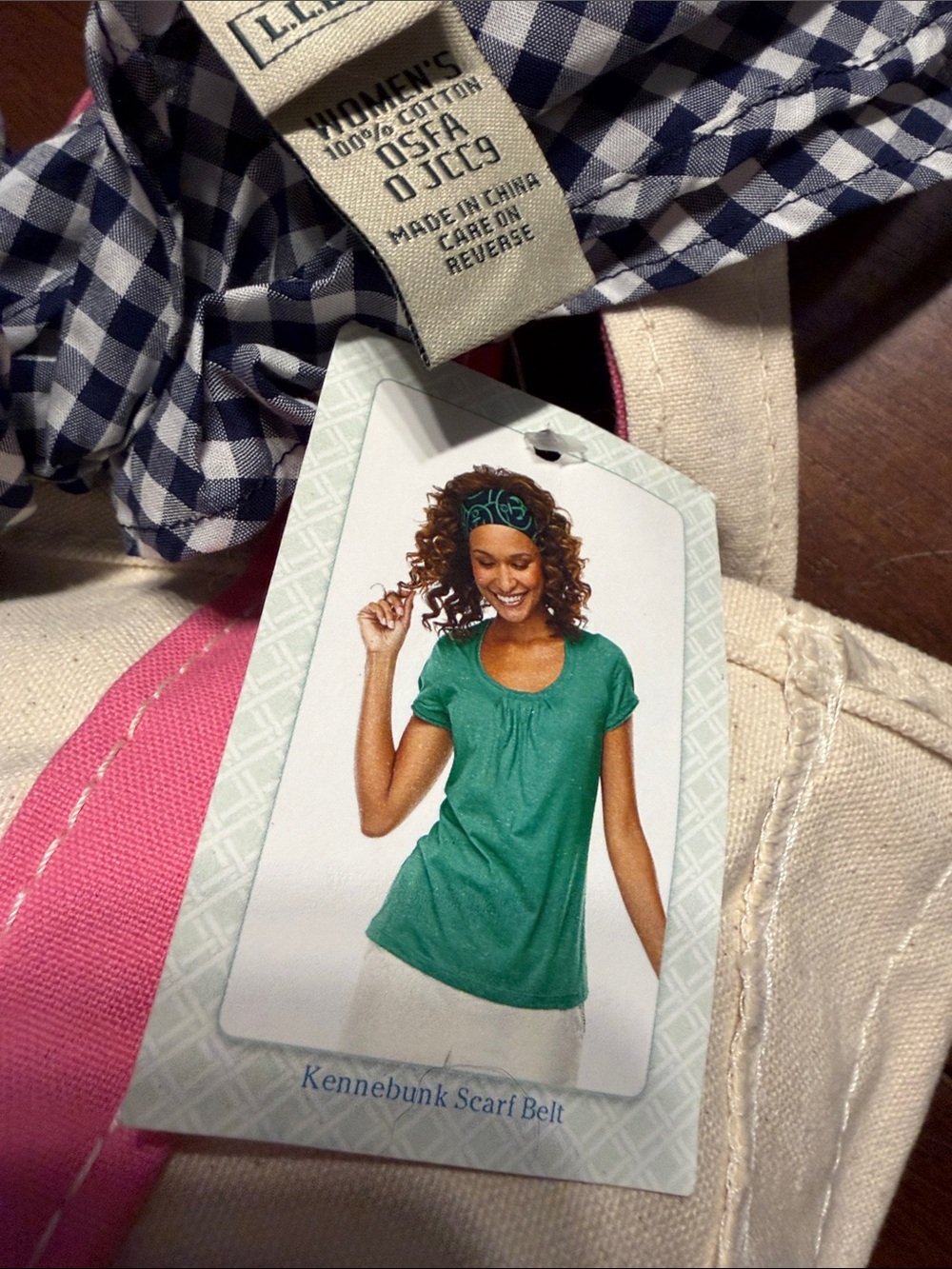 L.L. Bean Canvas Tote Bag in Natural and Pink w scarf - Picture 6 of 7
